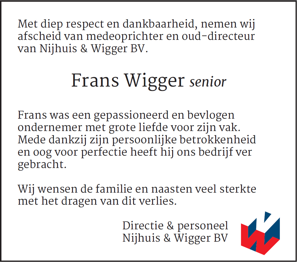 Frans Wigger senior overleden